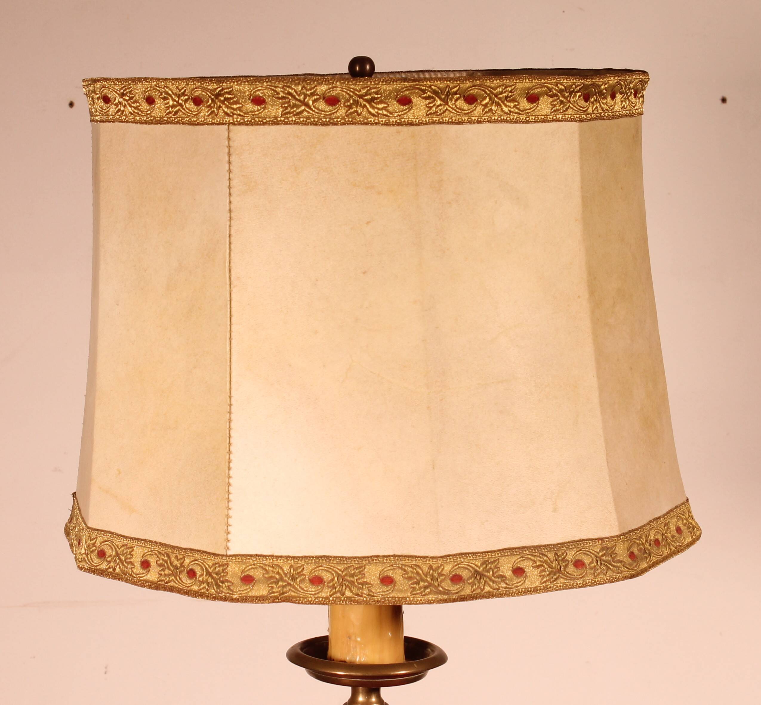 17th Century Bronze Candle Holder Mounted as a Lamp with Its Parchment Shade
