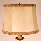 17th Century Bronze Candle Holder Mounted as a Lamp with Its Parchment Shade