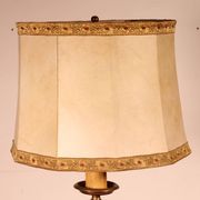 17th Century Bronze Candle Holder Mounted As A Lamp With Its Parchment Lamp