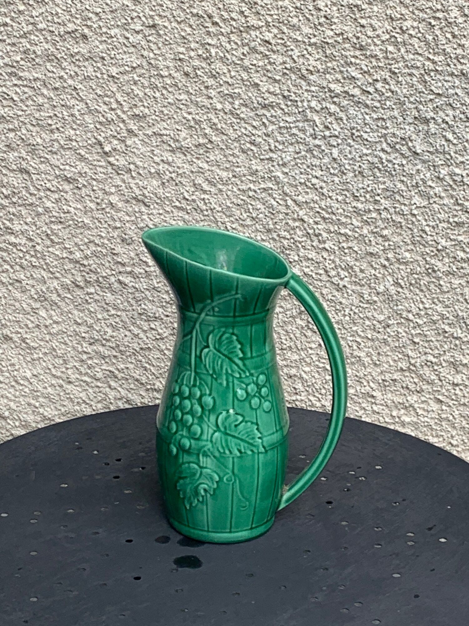 Green enamelled ceramic slurry jug Sarreguemines France