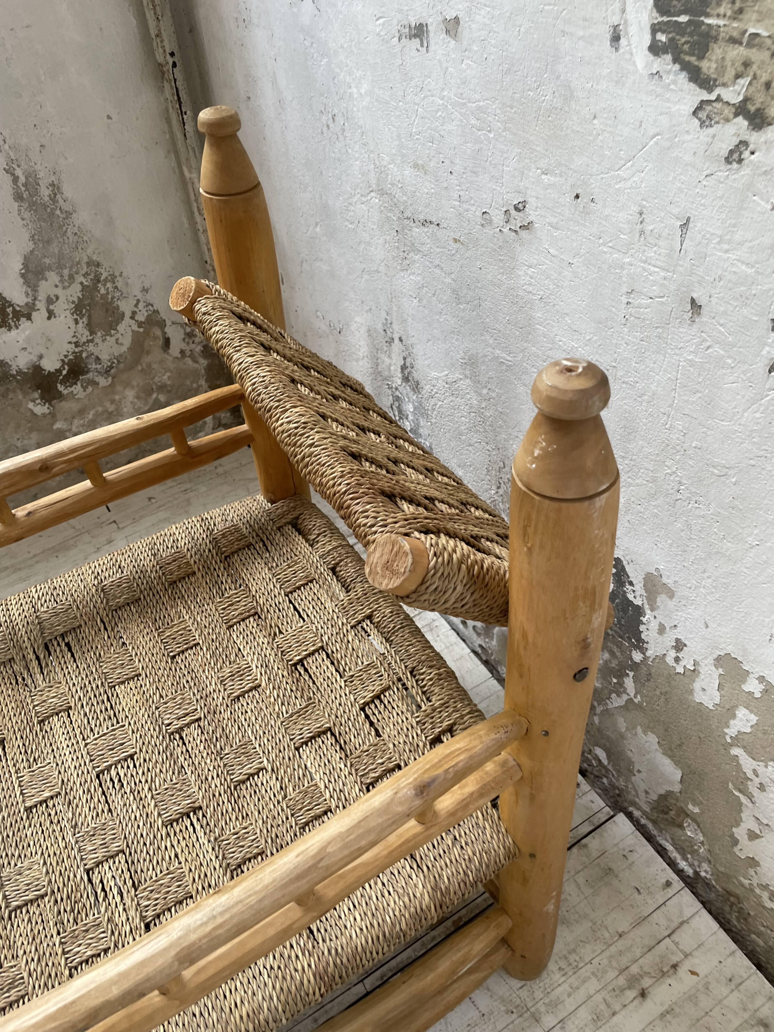 Moroccan wooden and rope armchair