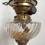 Antique french oil lamp, 19th century rouge griotte marble and patinated bronze base