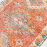 Orange & Green Turkish Vintage Runner Rug, 86x319Cm