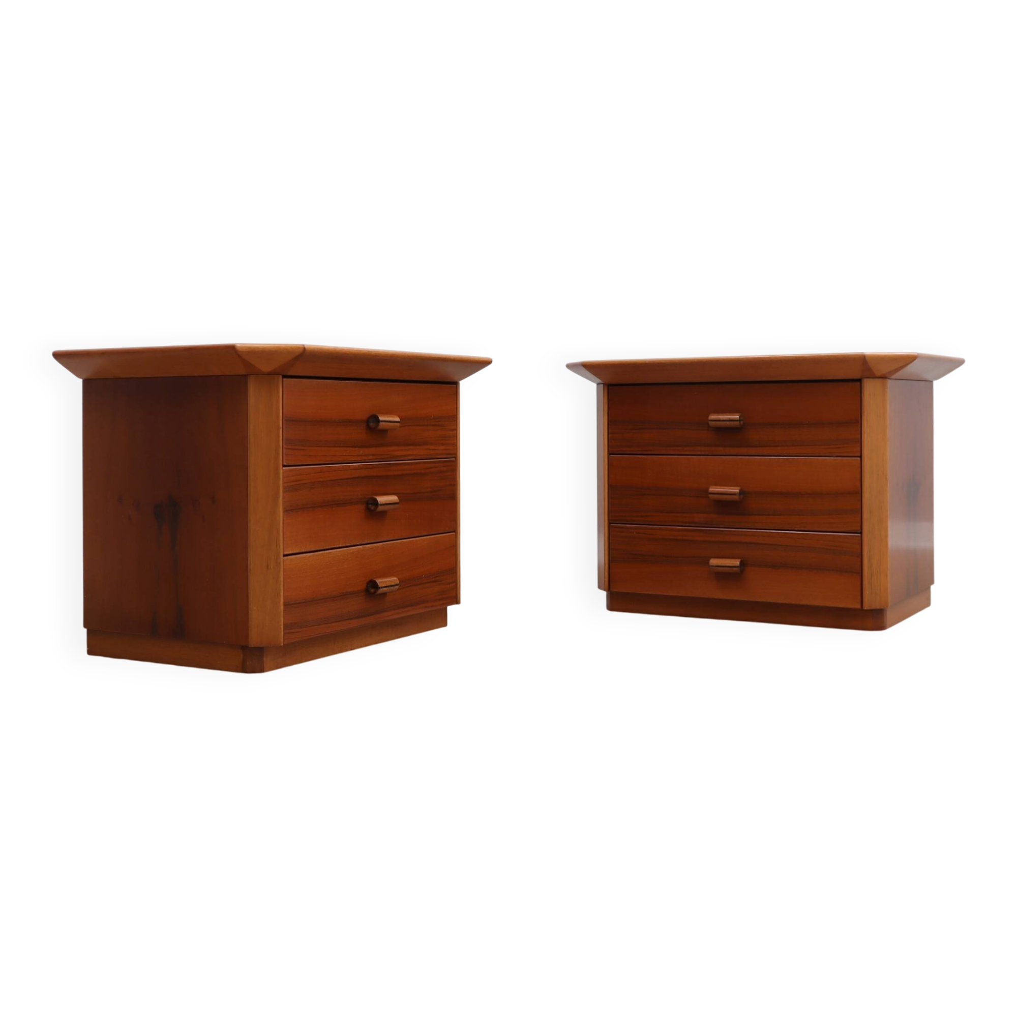 Pair of solit walnut nightstands bedside table late 1970s