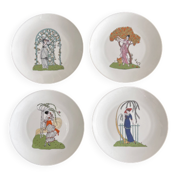 4 porcelain plates in Art Deco style, created by Deshouliéres.