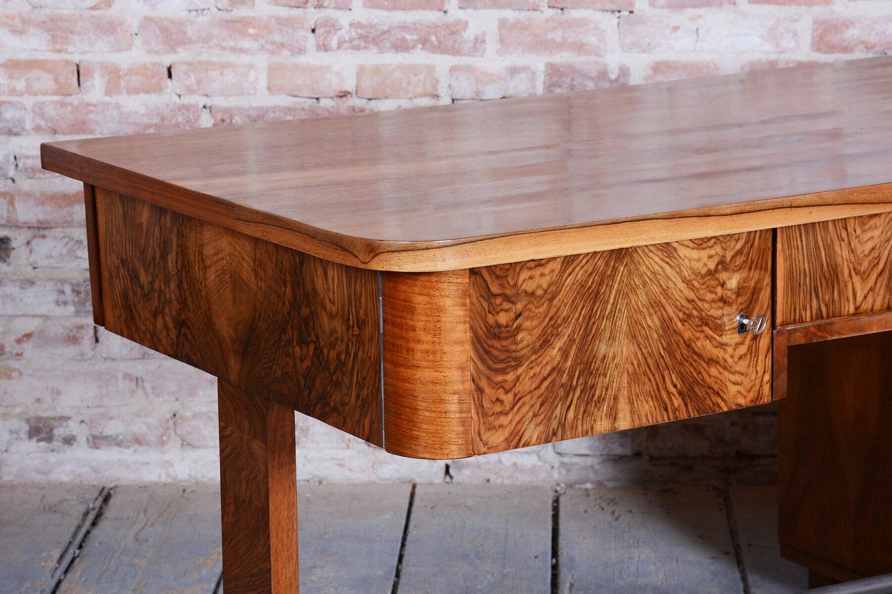 Art Deco Walnut Writing Desk from Up Závody, Czech, 1930s