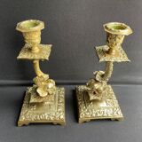 Pair of Napoleon III candle holders - Louis XIV style - Bronze (gilded)