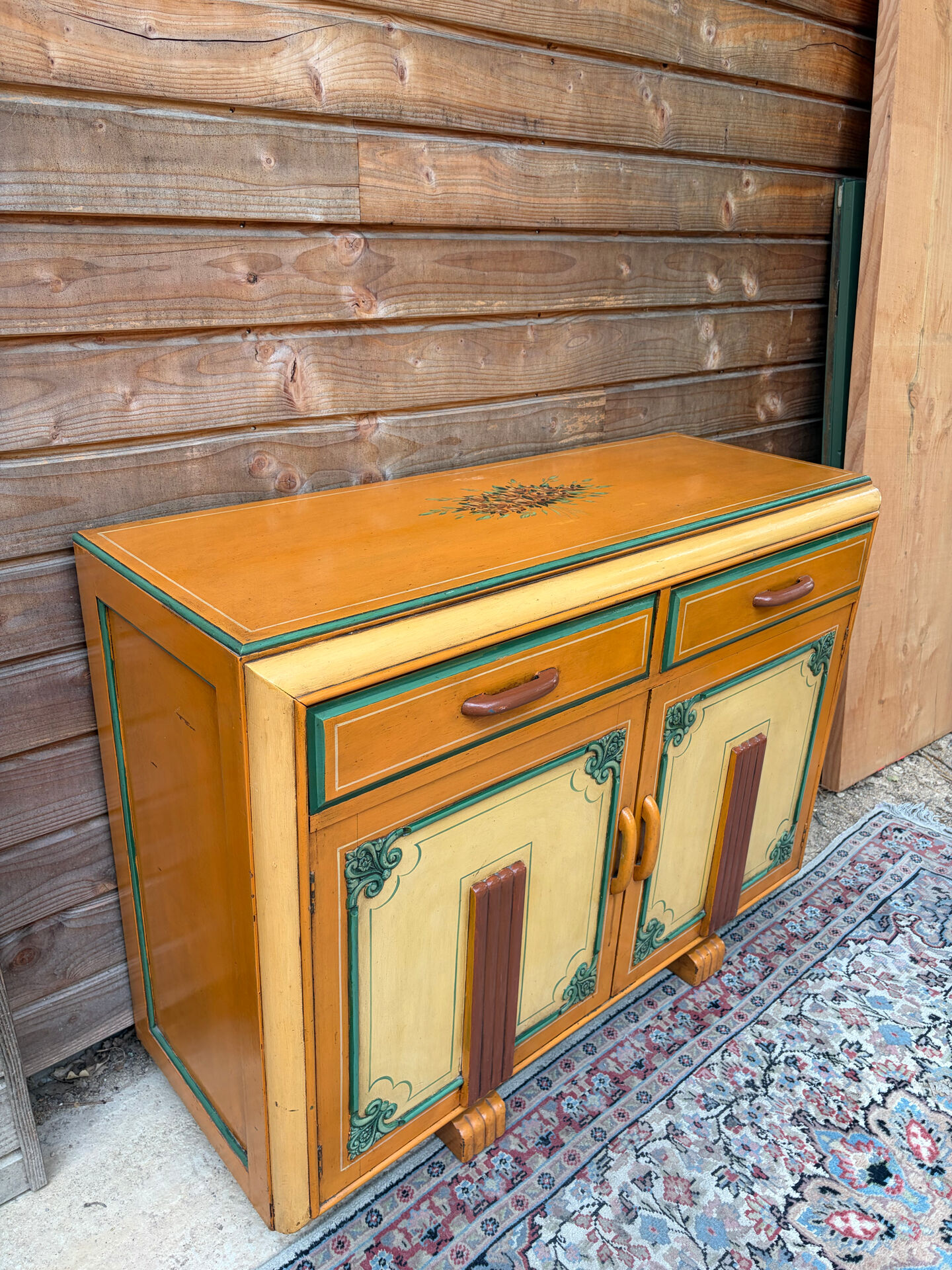 Low buffet / Art Deco sideboard (1930s) revamped in Folk / Bohemian style.