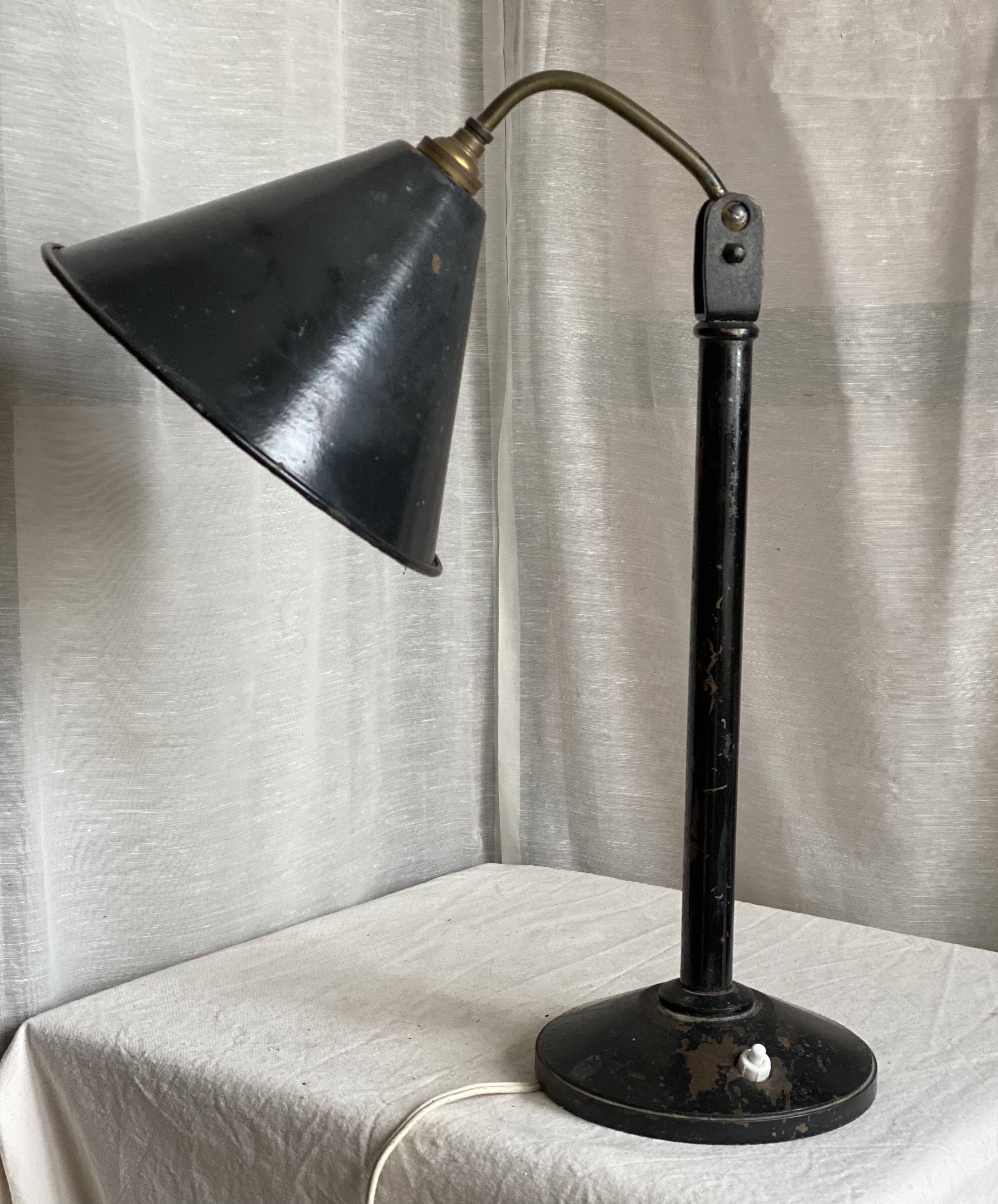 Vintage workshop lamp 1950 painted metal and brass