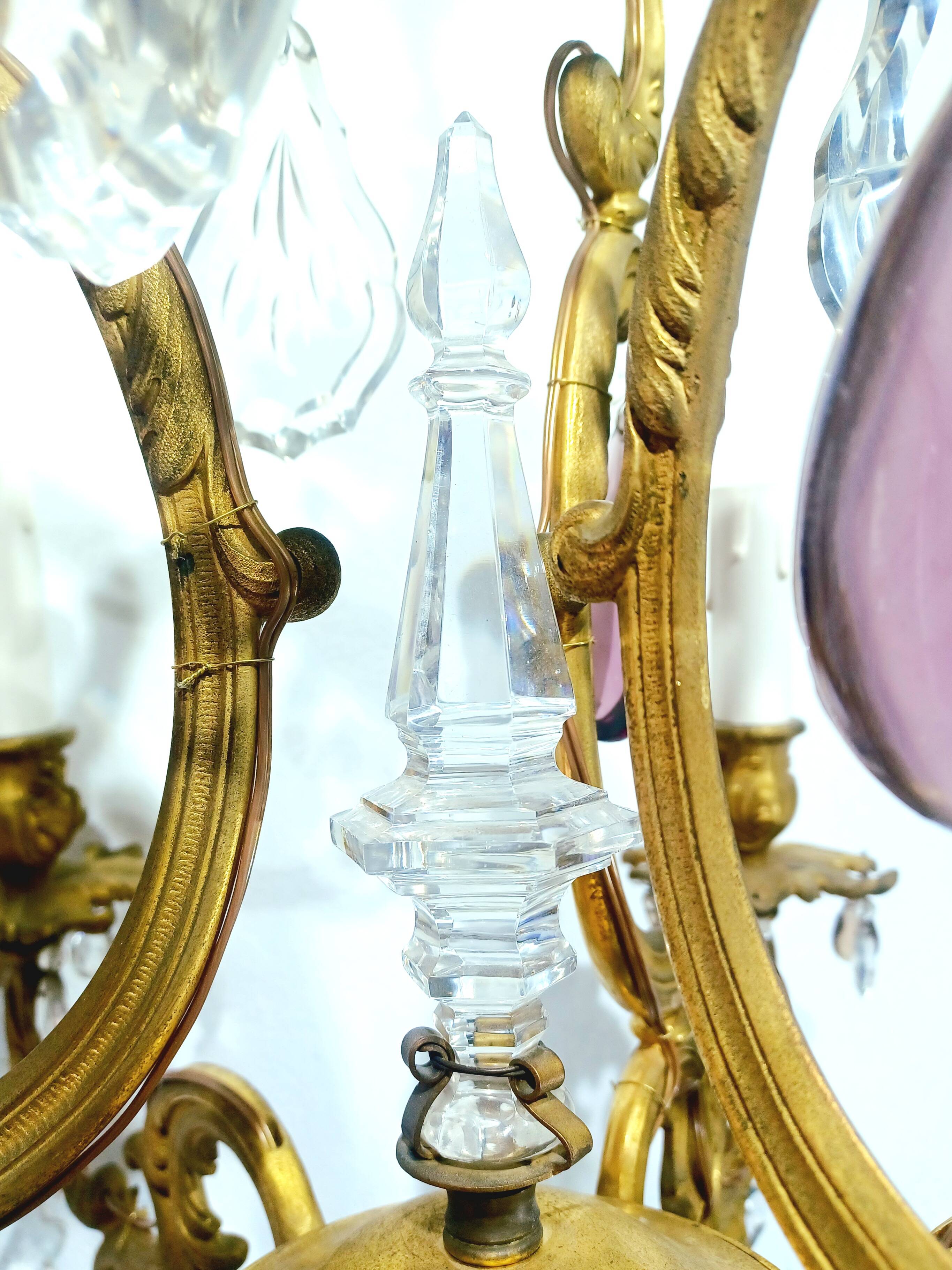 6-light bronze and crystal chandelier