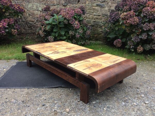 Table basse en céramique aux herbiers de style Roger Capron