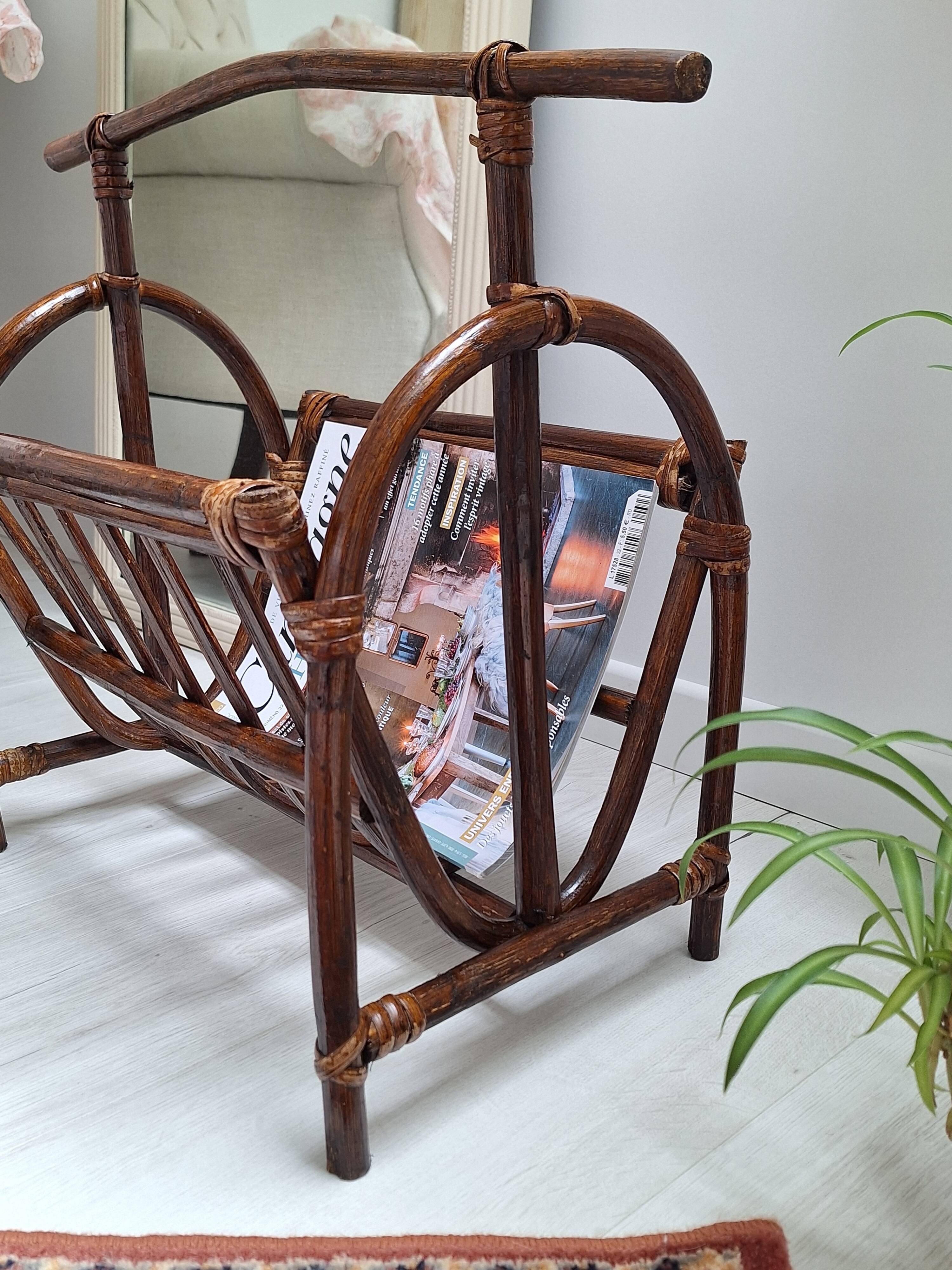 1970s rattan magazine rack