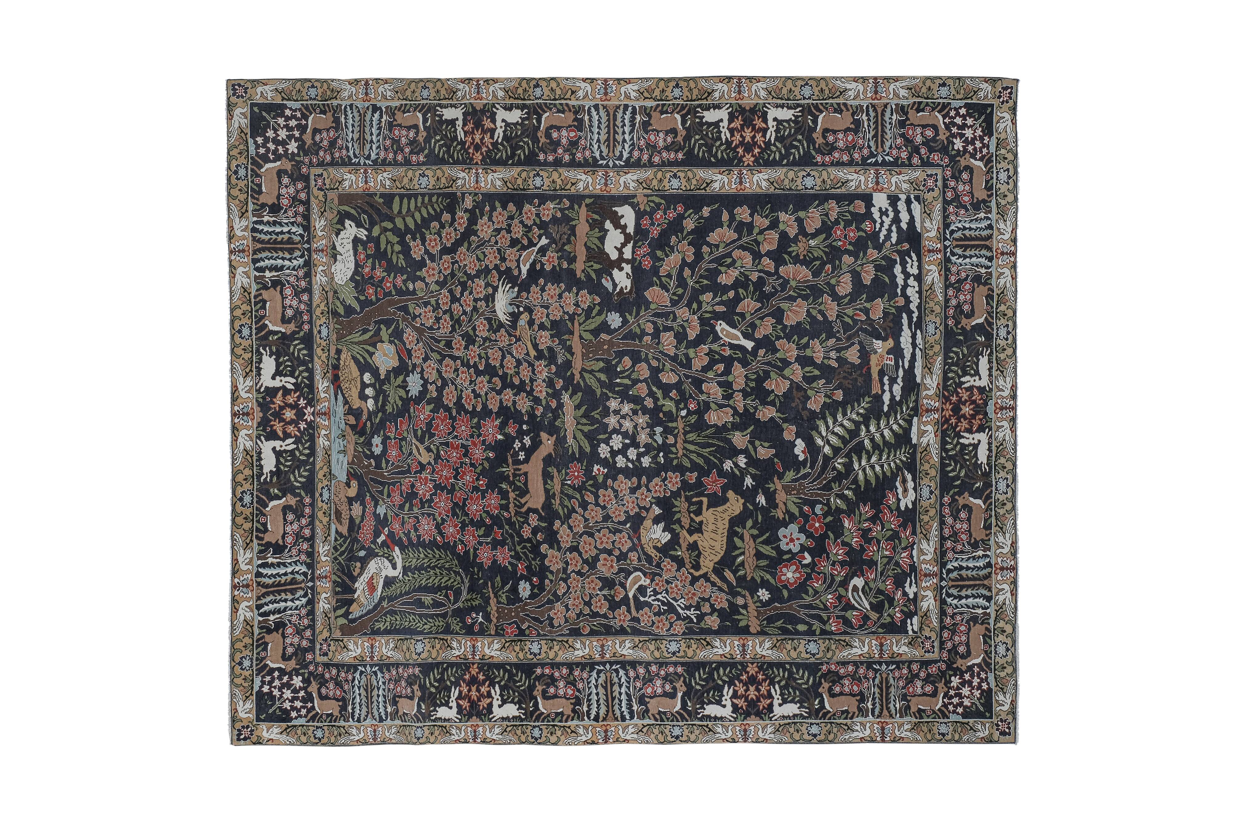 Vintage Caucasian Hunting Animal Pictorial Rug 9'2'' x 11'2''