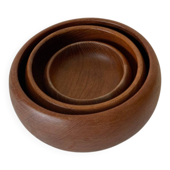 Set of three wooden salad bowls