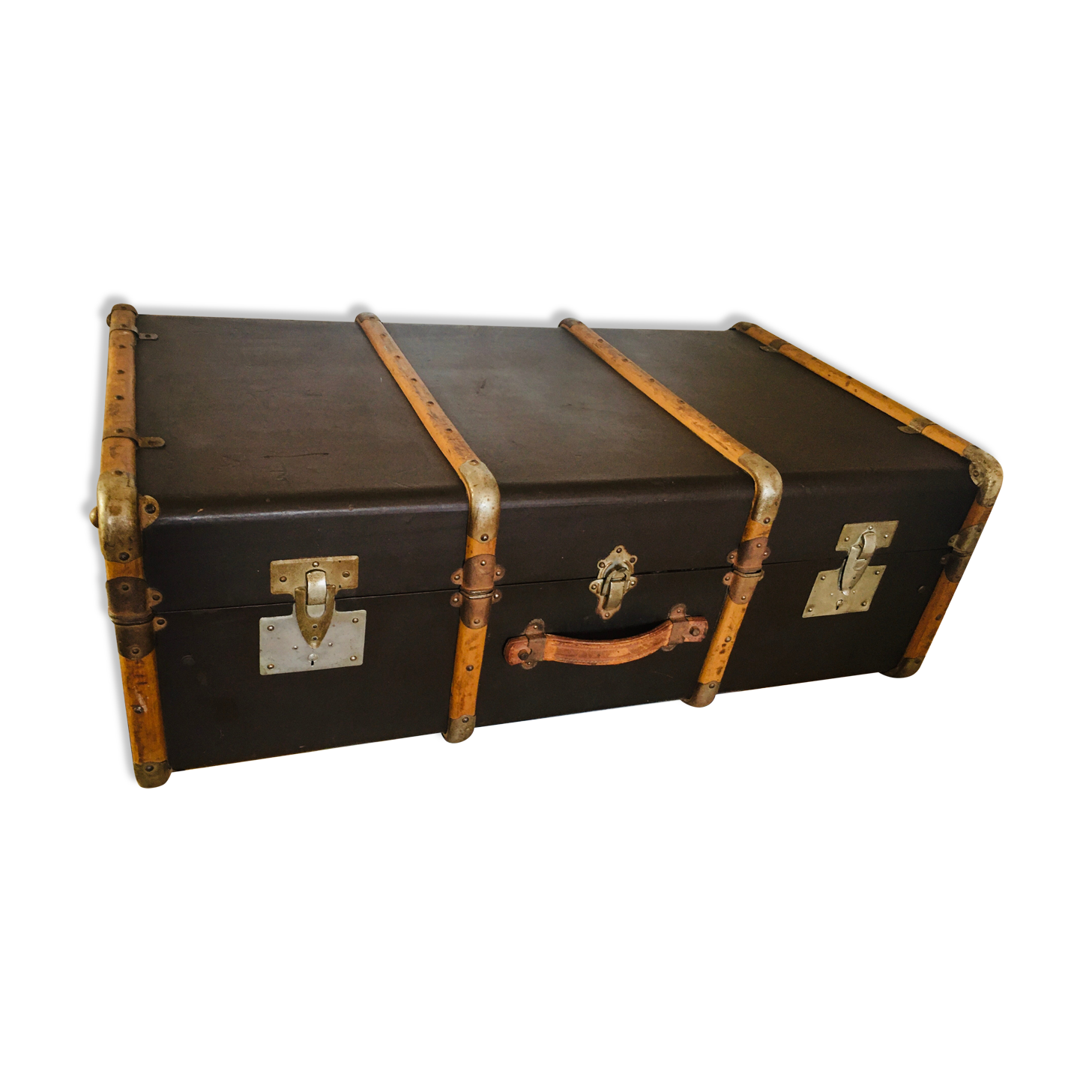 Wooden and leather suitcase