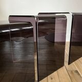 Ensemble de 3 tables basses gigognes en plexi fumé / violet années 70