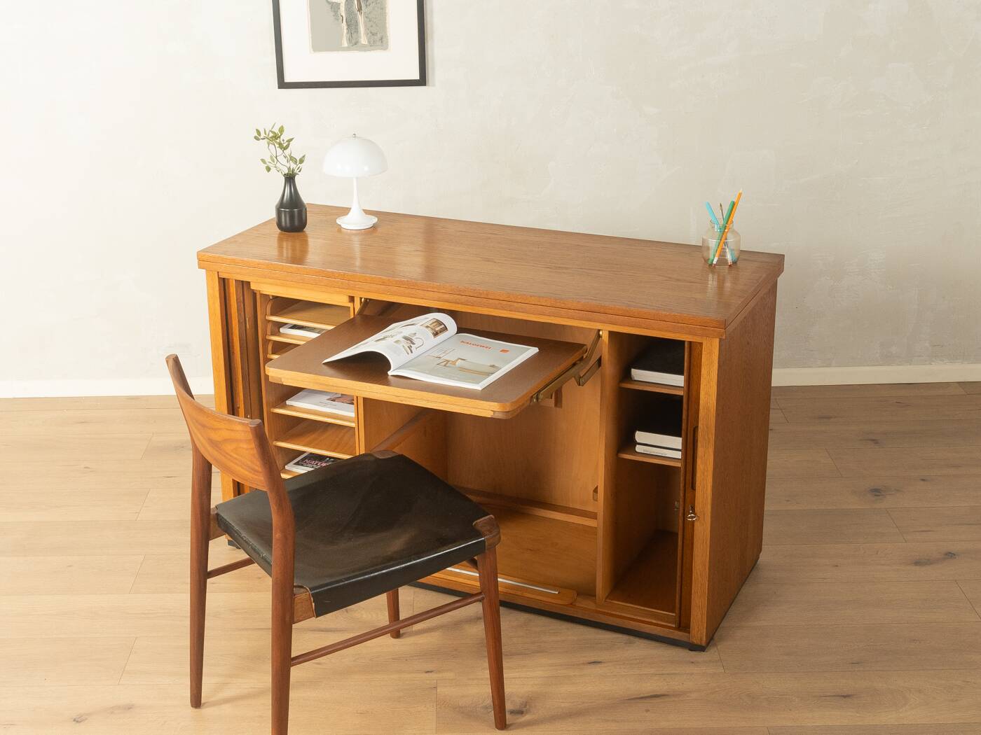 Very rare functional mid-century desk, 1960s, solid wood, Germany