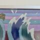 Futuristic tapestry, made of wool, framed, seagulls, ocean, fish, 1970.