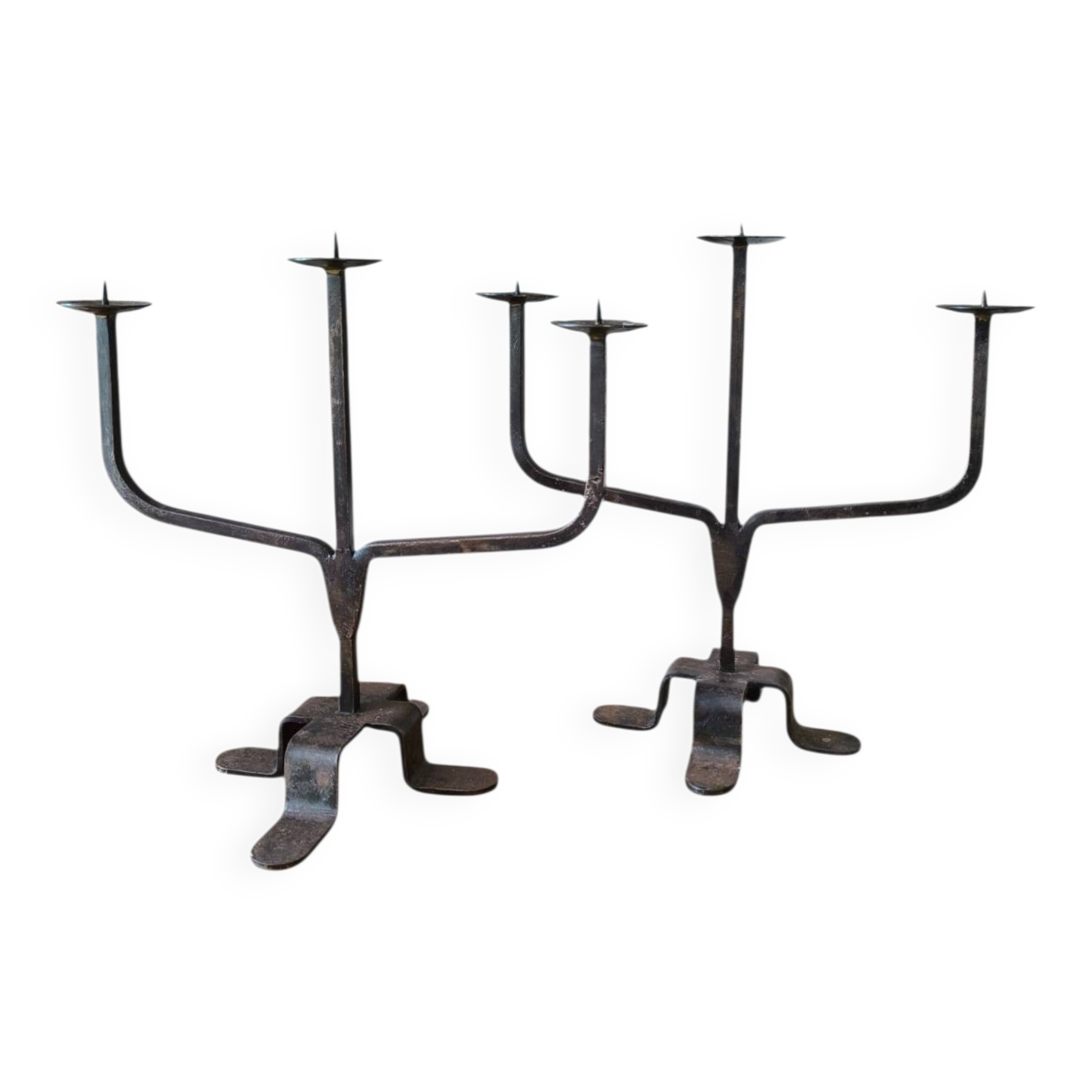 Pair of wrought iron candlesticks circa 1960