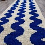 Tapis Bleu Ondulations Maroccain en laine 100cmx250cm