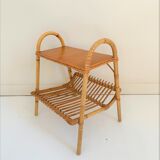 Magazine rack with vintage rattan top