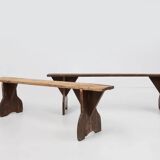 Rustic wooden bench in with brown painted feet, France ca. 1890