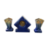 Clock fireplace clock art deco avec 2 vases ceramic blue white vintage