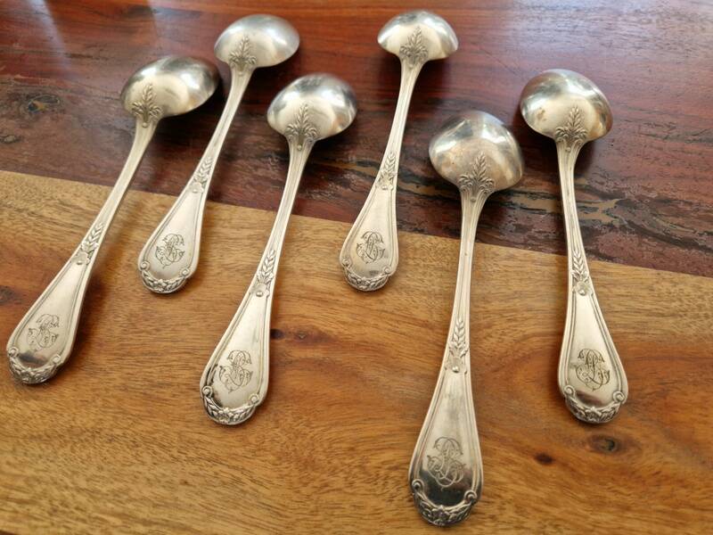 Christofle Set of 6 Lauriers model table spoons in silver-plated metal