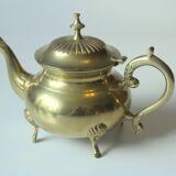 Metal teapot gold plated, inside silver plated, with milk pot and sugar bowl as a set, vintage