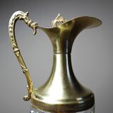 Vintage decorative jug in moulded glass and gilded brass, Italy circa 1980.