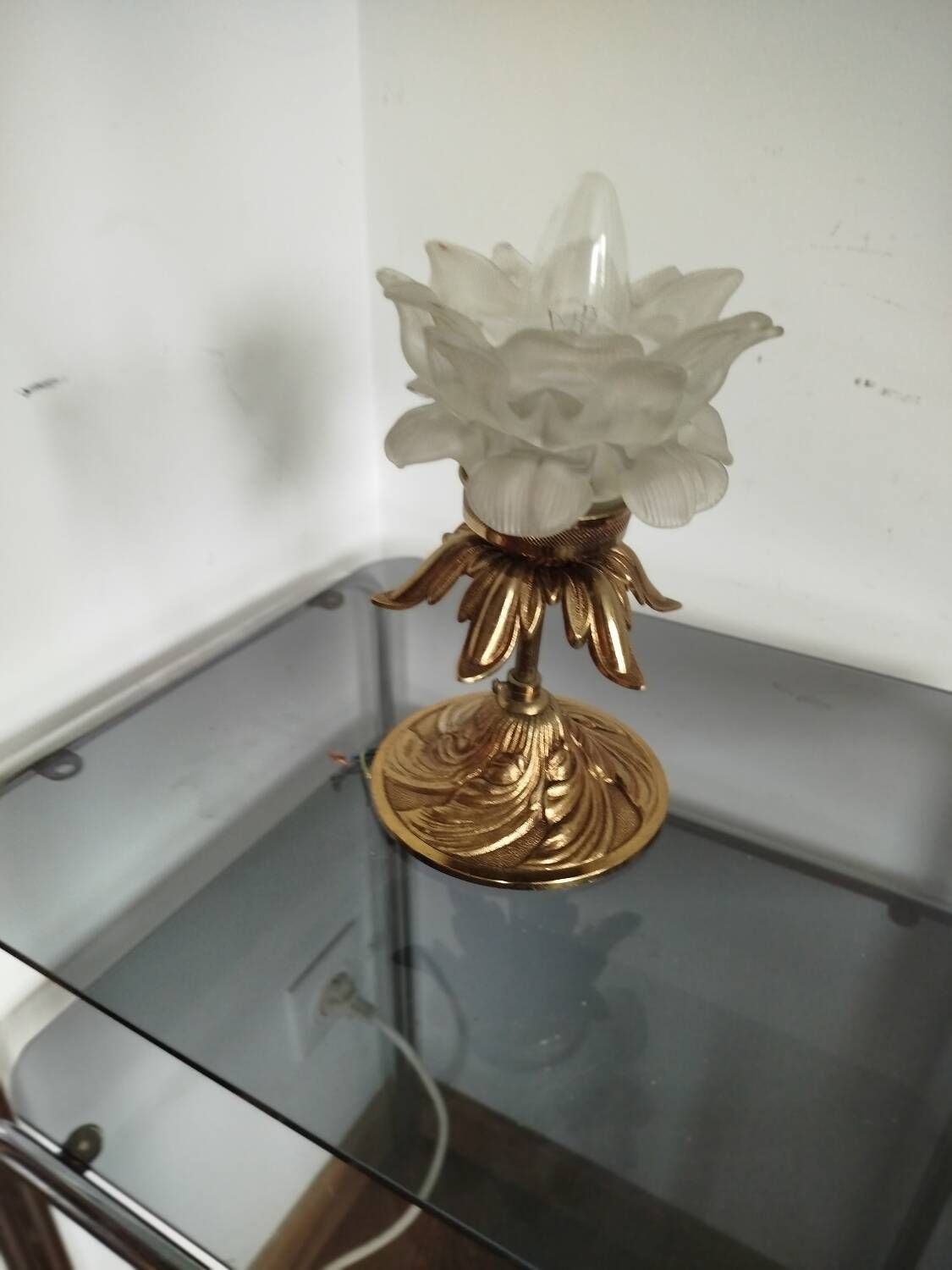 Pair of vintage floral wall lights or small pendant lights – glass deposition