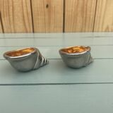 salerons vintage faïence décor coquillage + cuillères dorées en coffret