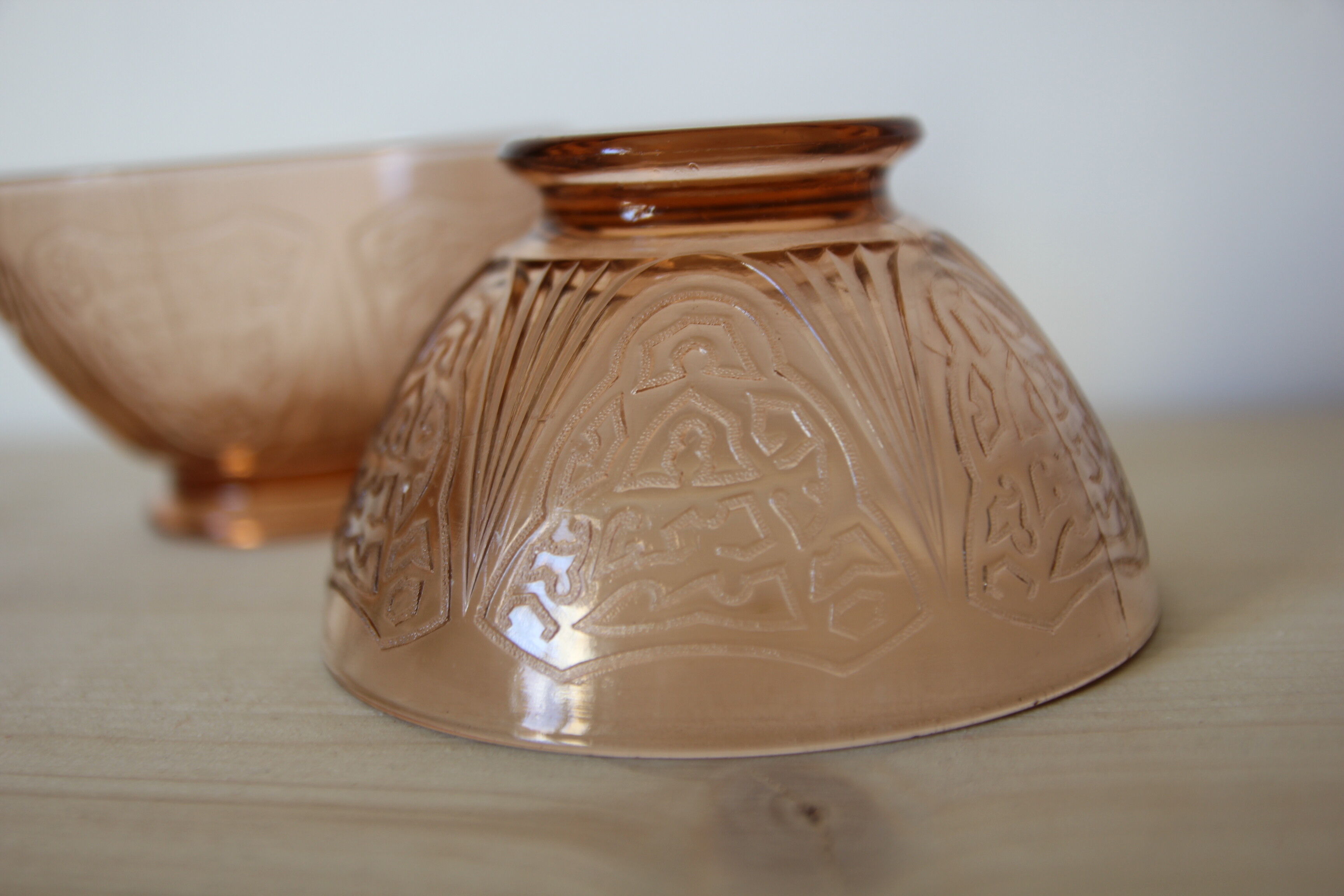 Duo of pink glass bowls