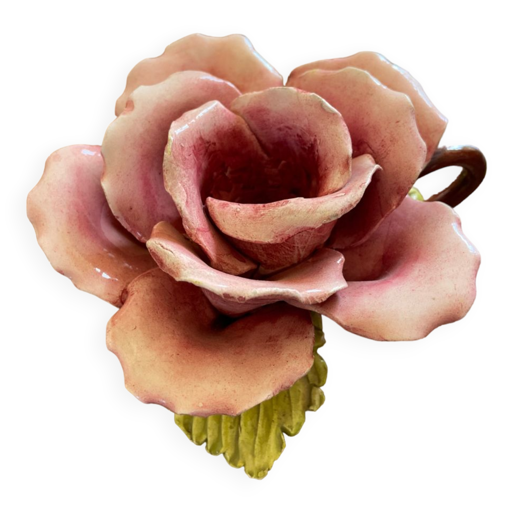 Rose-shaped earthenware candle holder