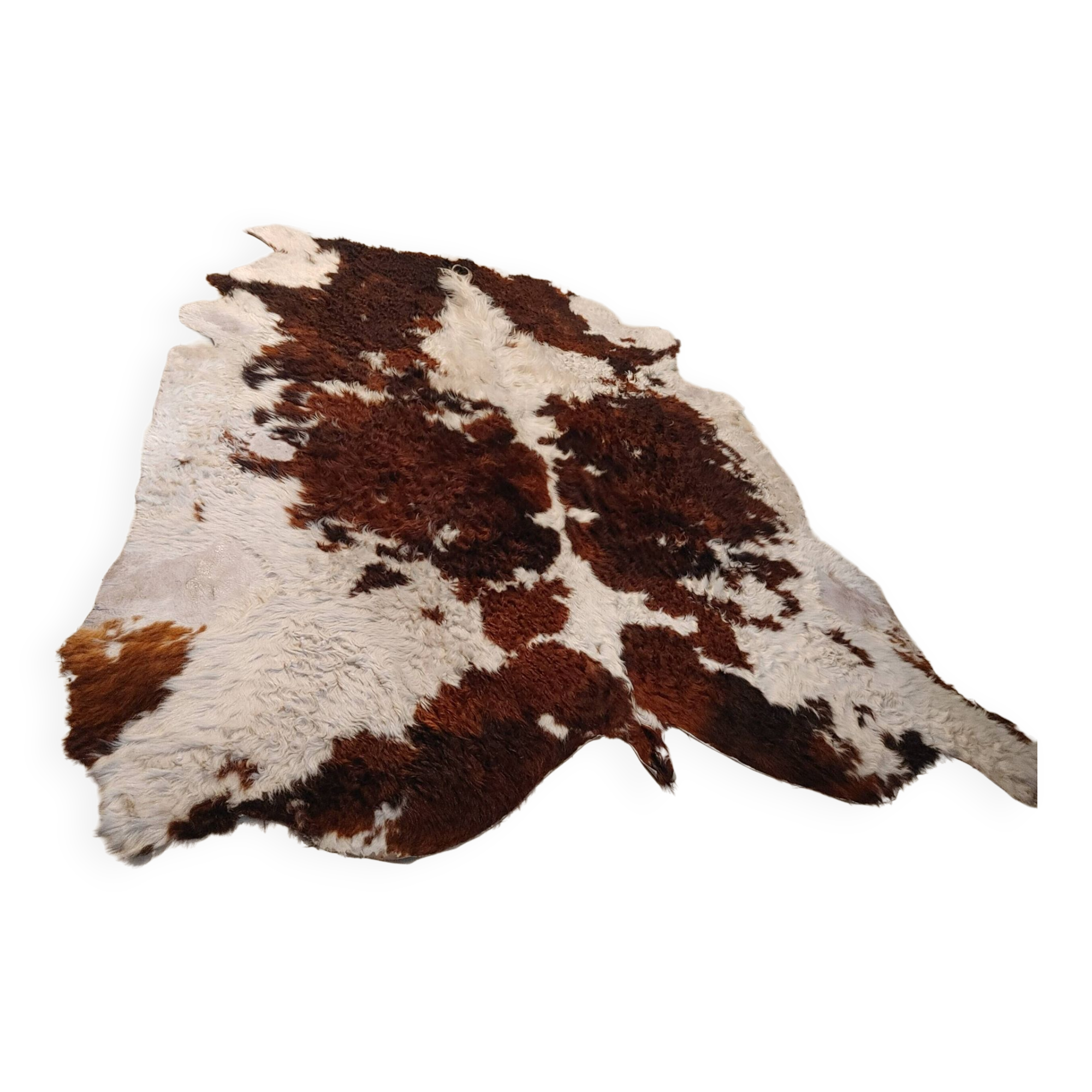 Rug, Large cowhide with fairly long hair - Vintage 70's Tannerie Barjols