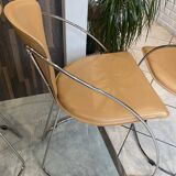 Set of 4 Linda armchairs by Arrben in camel leather with a chrome frame.