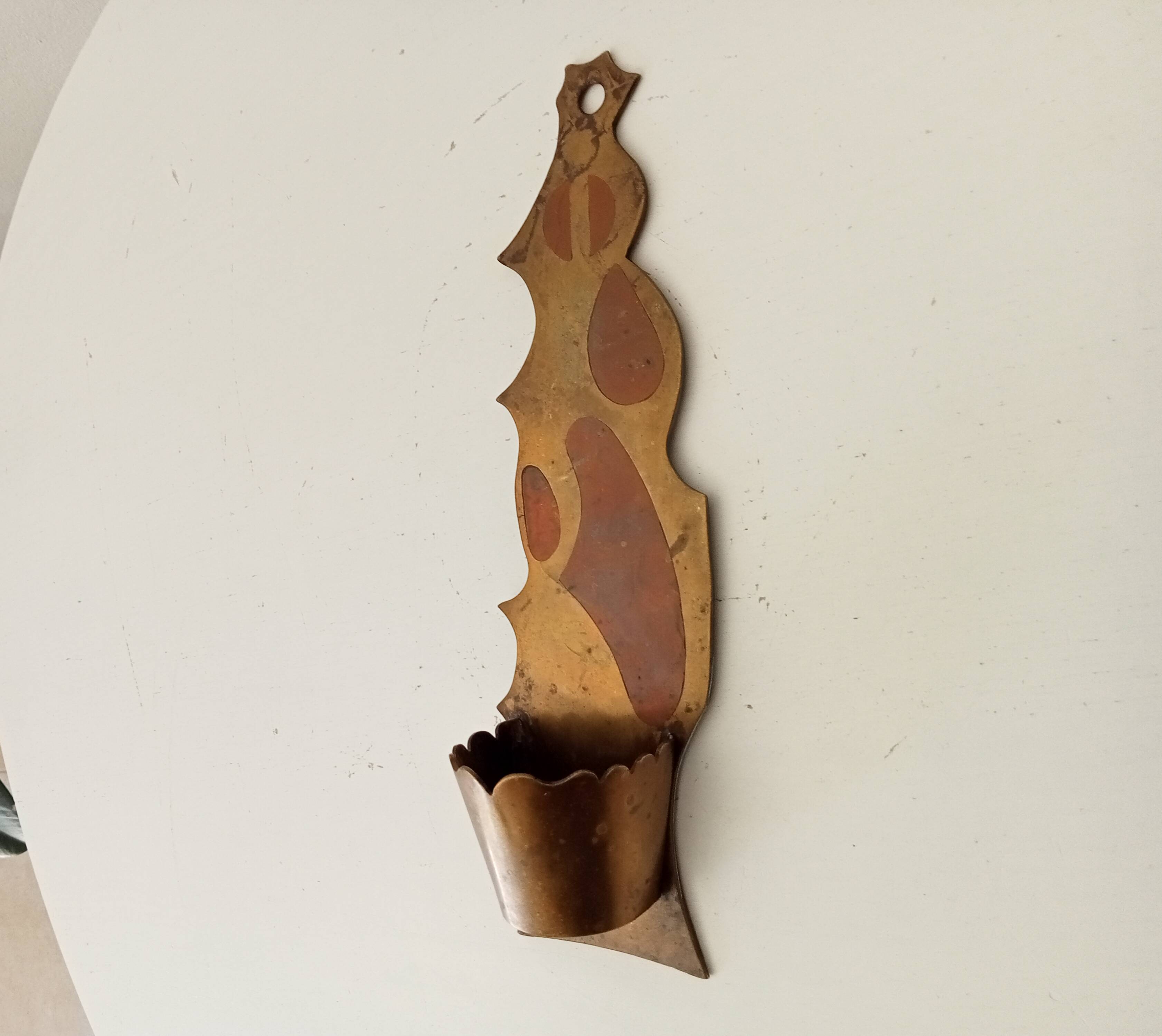 Vintage solid brass gold wall candle holder