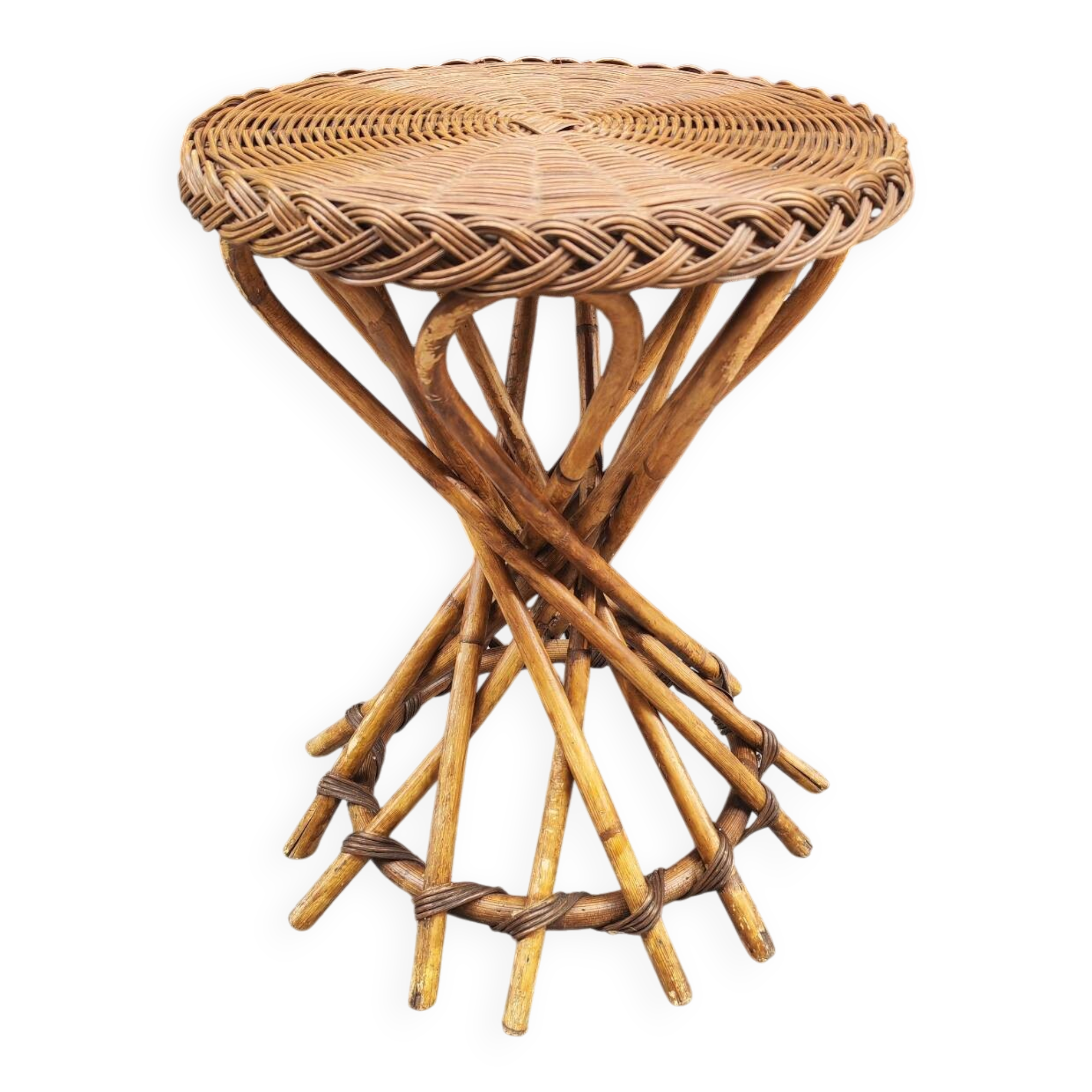 Table d'appoint en rotin 1950 midcentury