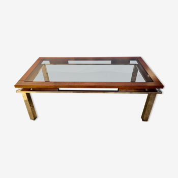 Coffee table chrome, wood and glass