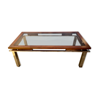 Coffee table chrome, wood and glass