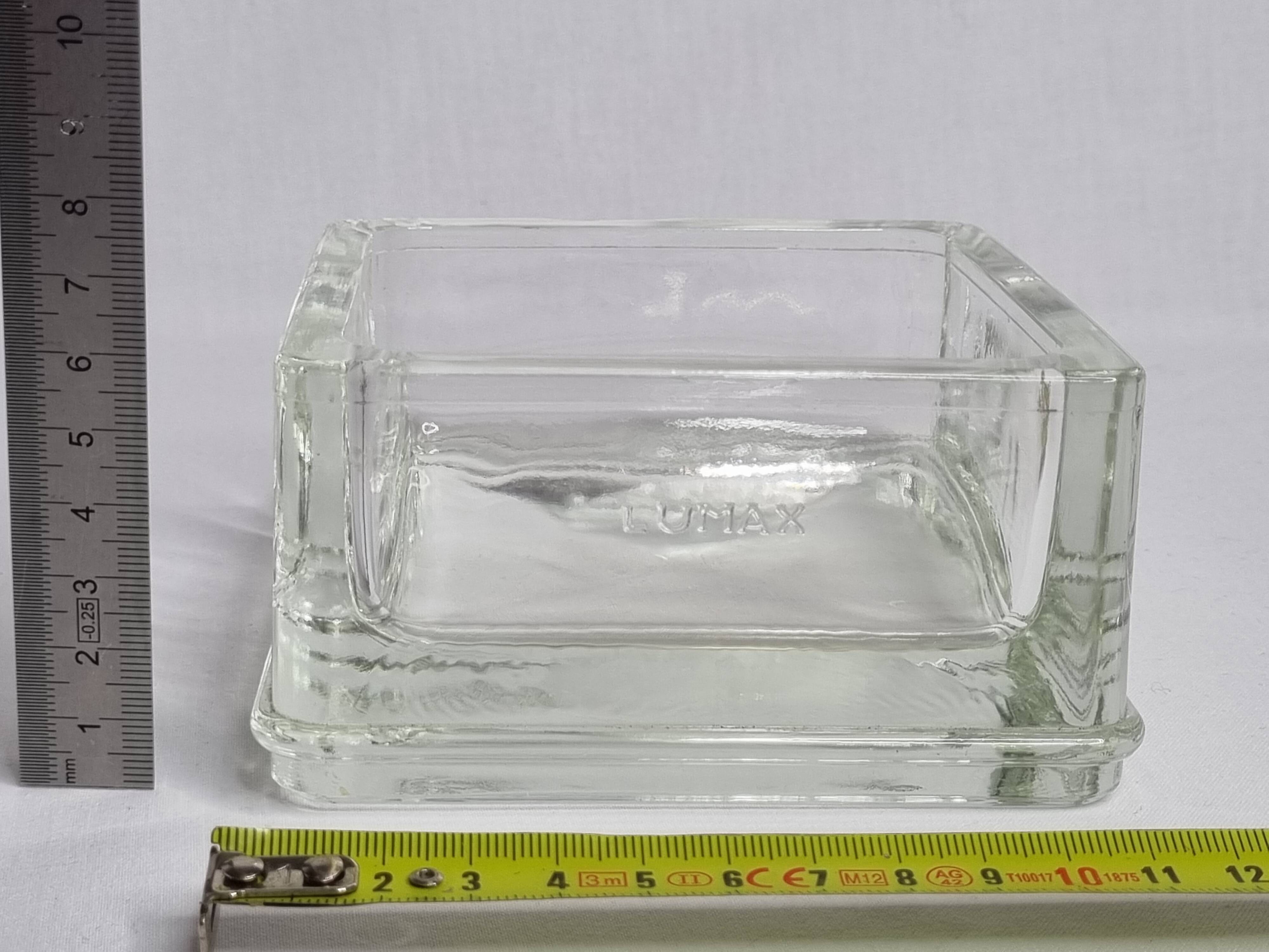 Vintage square Lumax catchall in thick transparent glass 11 x 11 x 6 cm