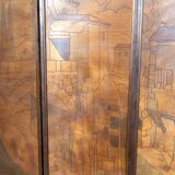 Pyrographed Screen, Mediterranean Medieval Town, Art Nouveau/Deco, 1930