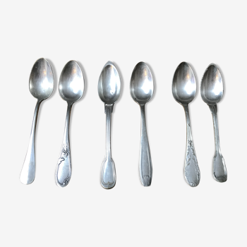 6 small mismatched silver metal spoons