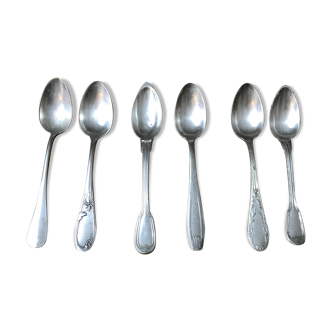 6 small mismatched silver metal spoons