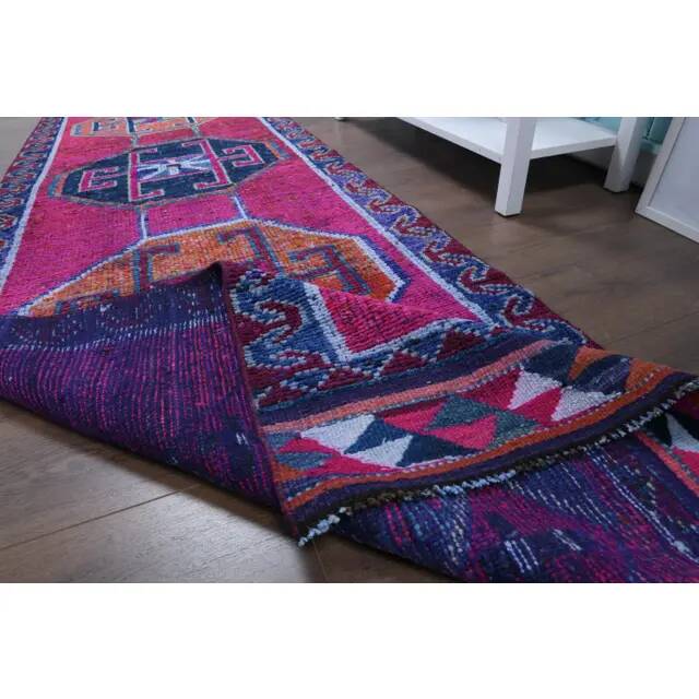 1970s vintage Turkish Oushak handmade wool runner 95x310