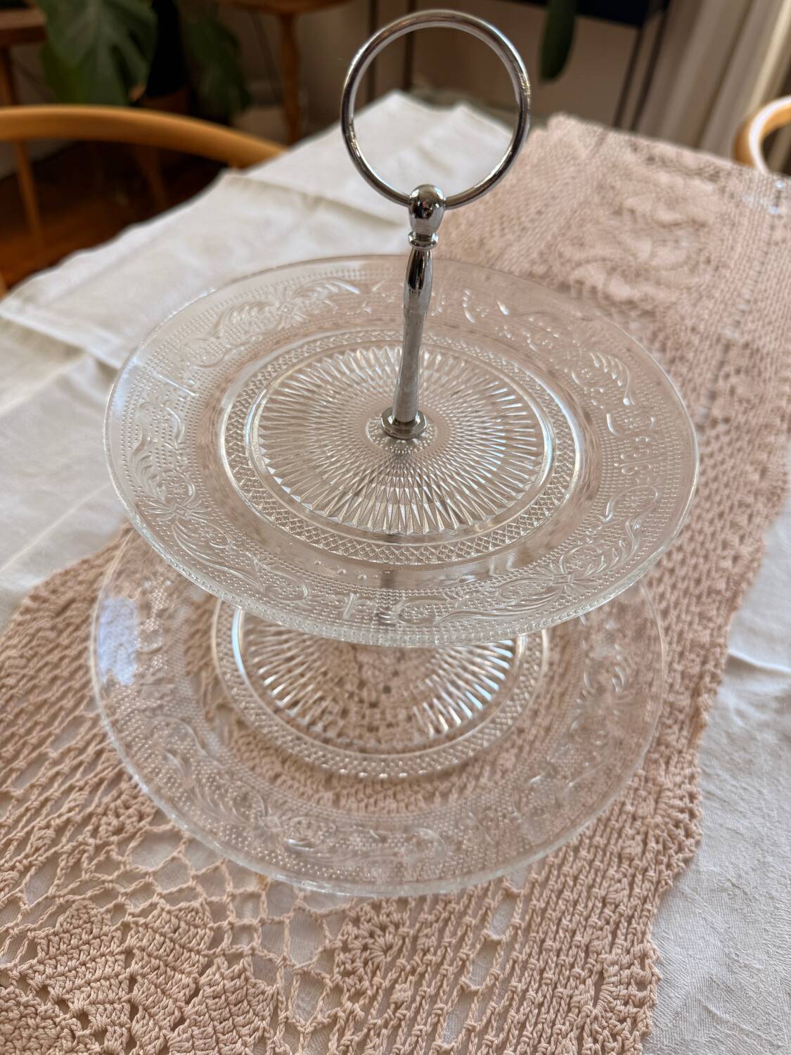 Antique cake stand in cut pressed glass