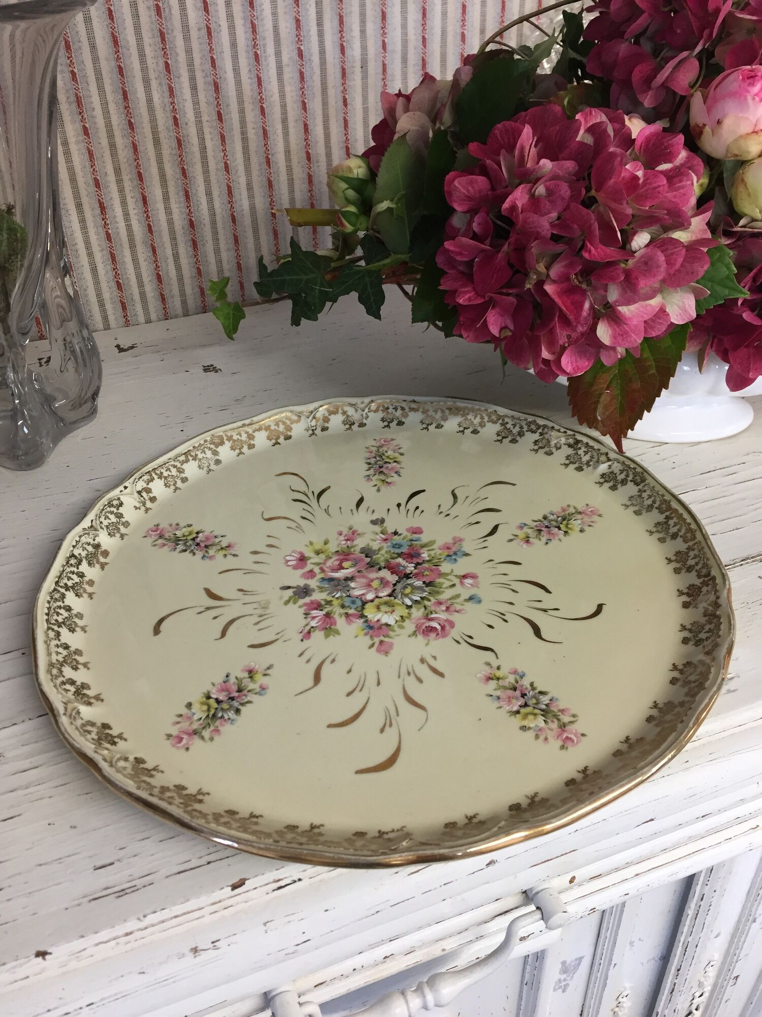 Round dish floral decoration made in france porcelain Limoges