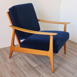 Scandinavian armchair in wood and velvet circa 1960