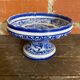 Fruit Bowl White Ceramic Vintage Blue Decor #D552