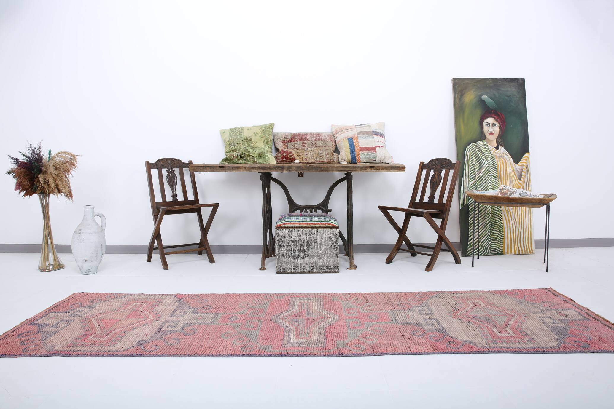 3x10 Soft Pastel Pink Vintage Runner Rug, 87x300Cm